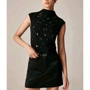 NWT J.Crew Stretch Cotton-Blend Mockneck Sleeveless Top Floral Detail Size Small